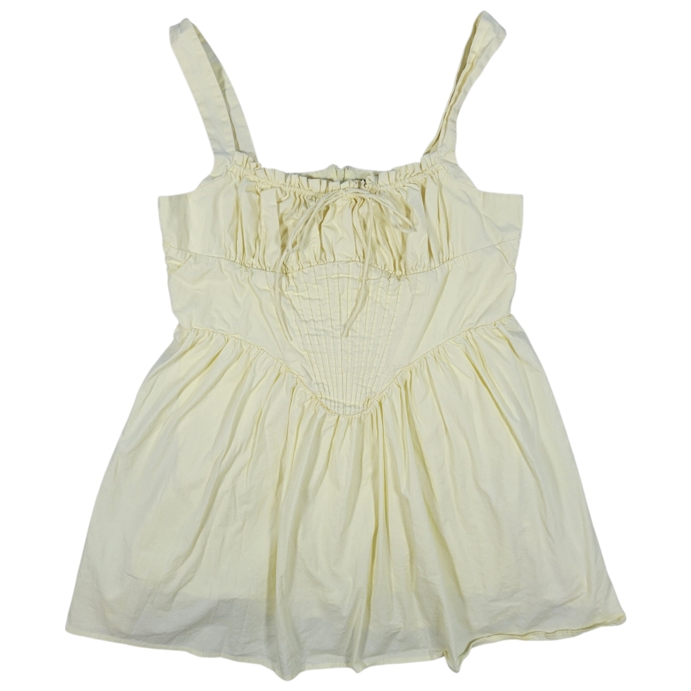 Milkmaid Mini Dress Women L Pastel Yellow Cottagecore Coquette Y2K Corset Ruffle